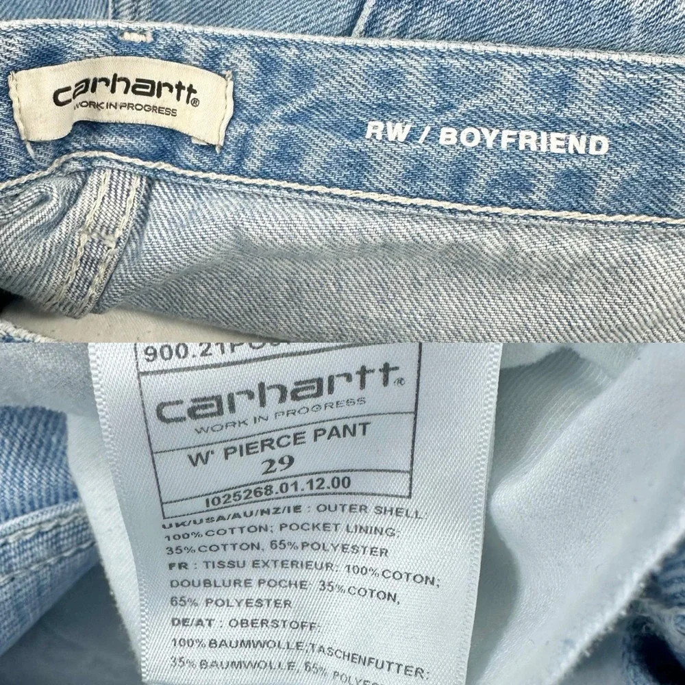 Carhartt WIP Pierce Carpenter Jeans Light Blue Wash RW Boyfriend Denim Size 28‎